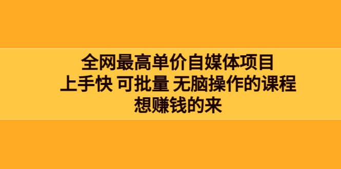 全网最单高价自媒体项目：上手快 可批量 无脑操作的课程，想赚钱的来-问小徐资源库