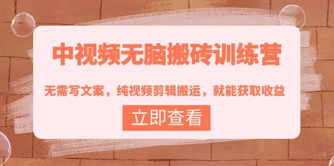 中视频无脑搬砖训练营：无需写文案，纯视频剪辑搬运，就能获取收益-问小徐资源库