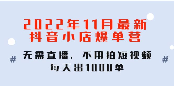 2022年11月最新抖音小店爆单训练营：无需直播，不用拍短视频，每天出1000单-问小徐资源库