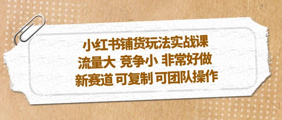 小红书铺货玩法实战课，流量大 竞争小 非常好做 新赛道 可复制 可团队操作-问小徐资源库