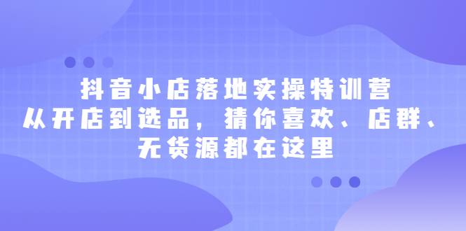 抖音小店落地实操特训营，从开店到选品，猜你喜欢、店群、无货源都在这里-问小徐资源库