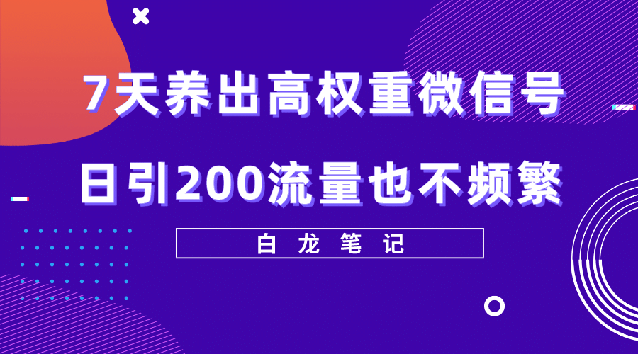 7天养出高权重微信号，日引200流量也不频繁，方法价值3680元-问小徐资源库