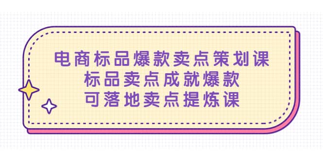 电商标品爆款卖点策划课，标品卖点成就爆款，可落地卖点提炼课-问小徐资源库