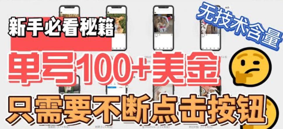 最新无脑只需不断点击按钮，单号100美金暴利项目，可批量操作-问小徐资源库