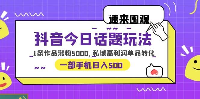 抖音今日话题玩法，1条作品涨粉5000，私域高利润单品转化 一部手机日入500-问小徐资源库