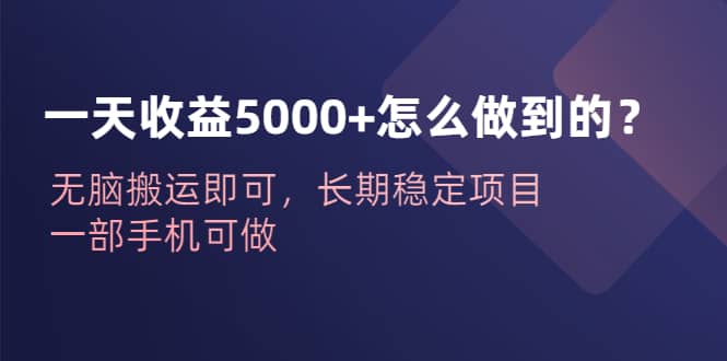 一天收益5000+怎么做到的？无脑搬运即可，长期稳定项目，一部手机可做-问小徐资源库