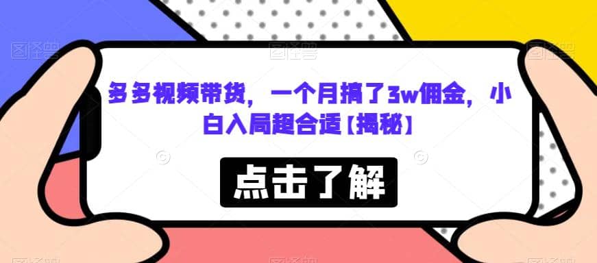 多多视频带货，一个月搞了3w佣金，小白入局超合适【揭秘】-问小徐资源库