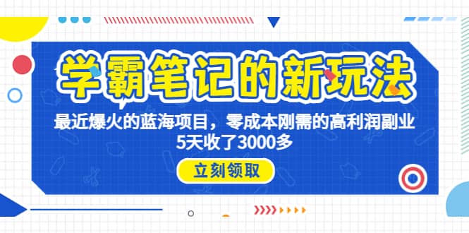 学霸笔记新玩法，最近爆火的蓝海项目，0成本高利润副业，5天收了3000多-问小徐资源库
