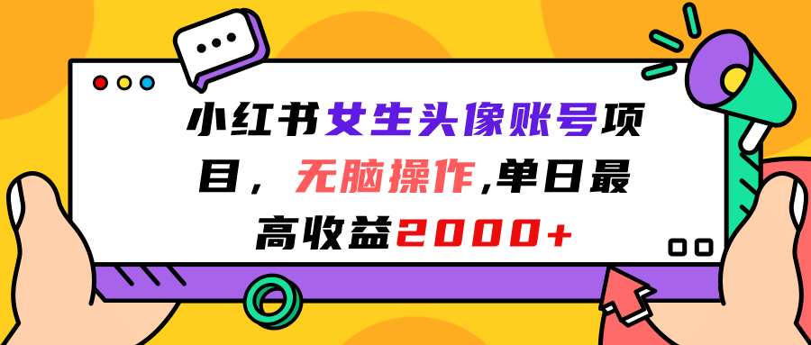小红书女生头像账号项目，无脑操作，单日最高收益2000+-问小徐资源库
