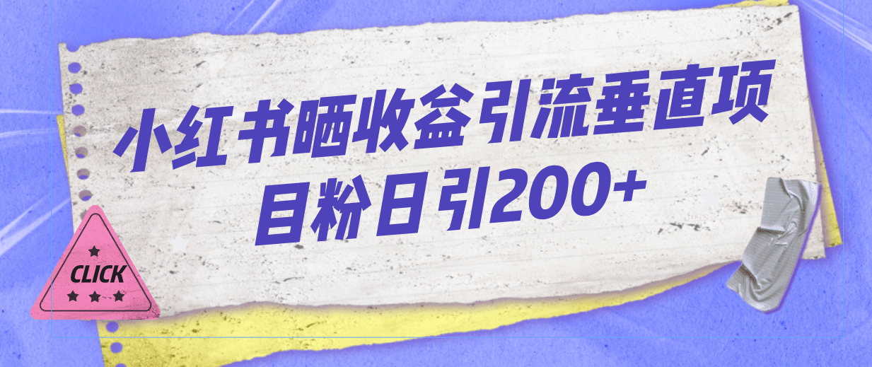 小红书晒收益图引流垂直项目粉日引200+-问小徐资源库