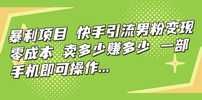 快手引流男粉变现，零成本，卖多少赚多少，一部手机即可操作，一天1000+-问小徐资源库