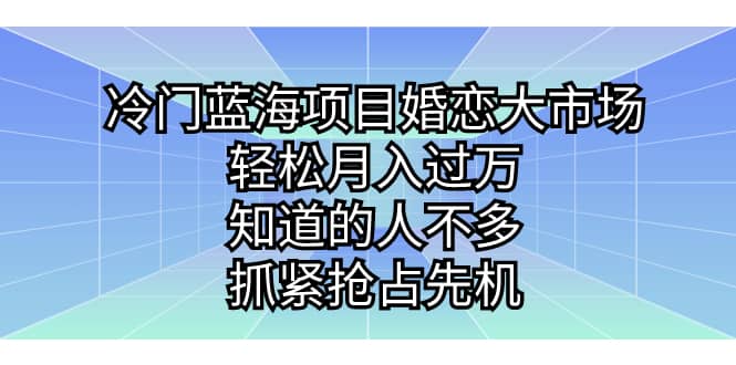 冷门蓝海项目婚恋大市场，轻松月入过万，知道的人不多，抓紧抢占先机-问小徐资源库