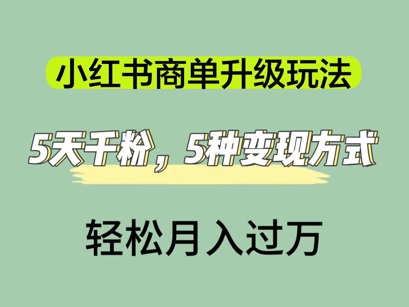小红书商单升级玩法，5天千粉，5种变现渠道，轻松月入1万+-问小徐资源库
