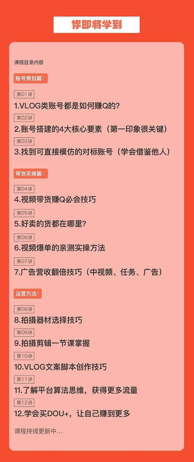 图片[2]-新手VLOG短视频特训营：学会带货、好物、直播、中视频、赚Q方法（16节课）-问小徐资源库