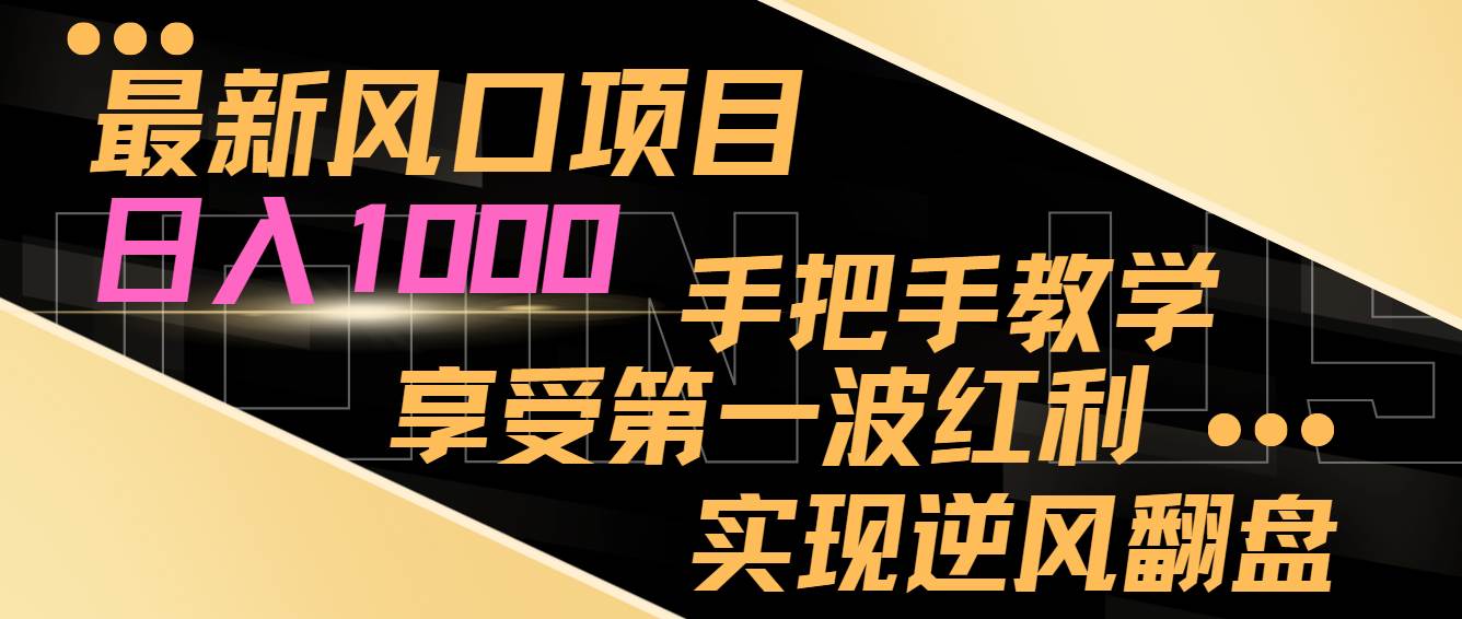 最新风口项目，日入1000，手把手教学，享受第一波红利，实现逆风翻盘-问小徐资源库