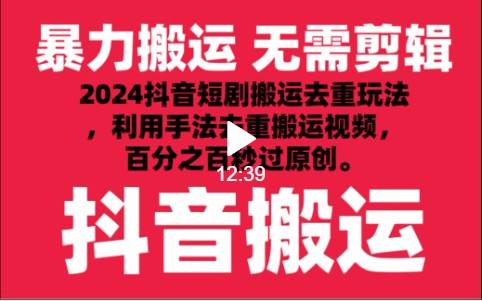 2024最新抖音搬运技术，抖音短剧视频去重，手法搬运，利用工具去重，秒过原创！-问小徐资源库