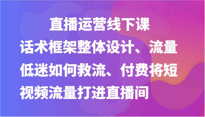 直播运营线下课-话术框架整体设计、流量低迷如何救流、付费将短视频流量打进直播间-问小徐资源库