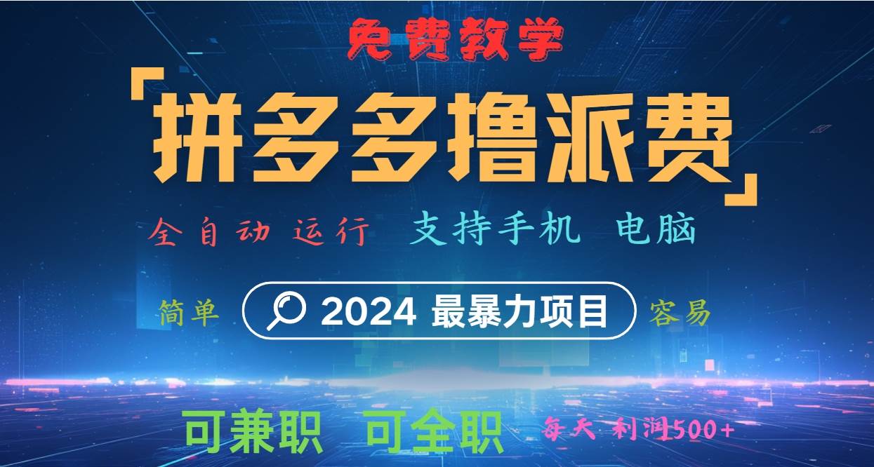 拼多多撸派费，2024最暴利的项目。软件全自动运行，日下1000单。每天利润500+，免费-问小徐资源库