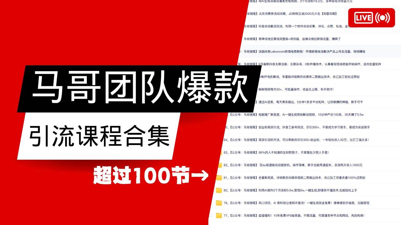 马哥团队【122节】最全项目爆款引流课程合集【持续更新】-问小徐资源库