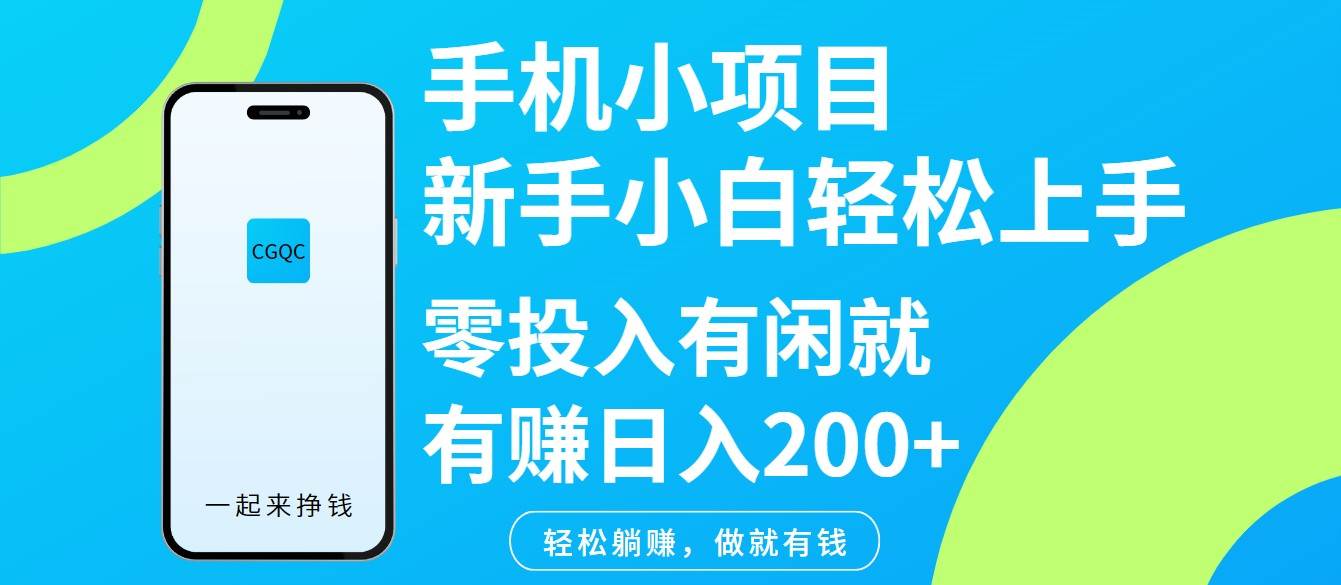 手机小项目新手小白轻松上手零投入有闲就有赚日入200+-问小徐资源库
