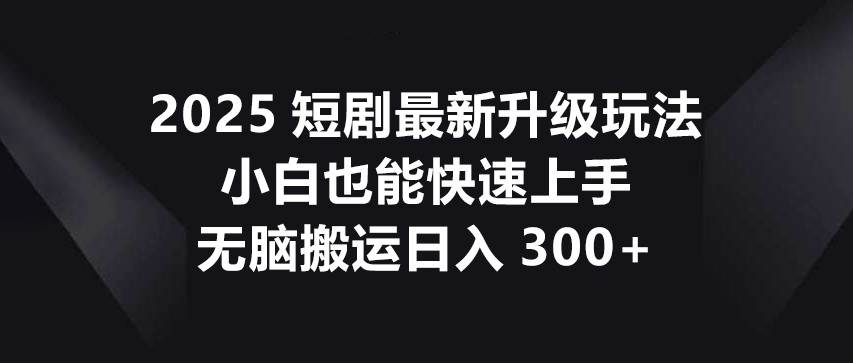 2025短剧最新升级玩法，小白也能快速上手，无脑搬运日入300+-问小徐资源库
