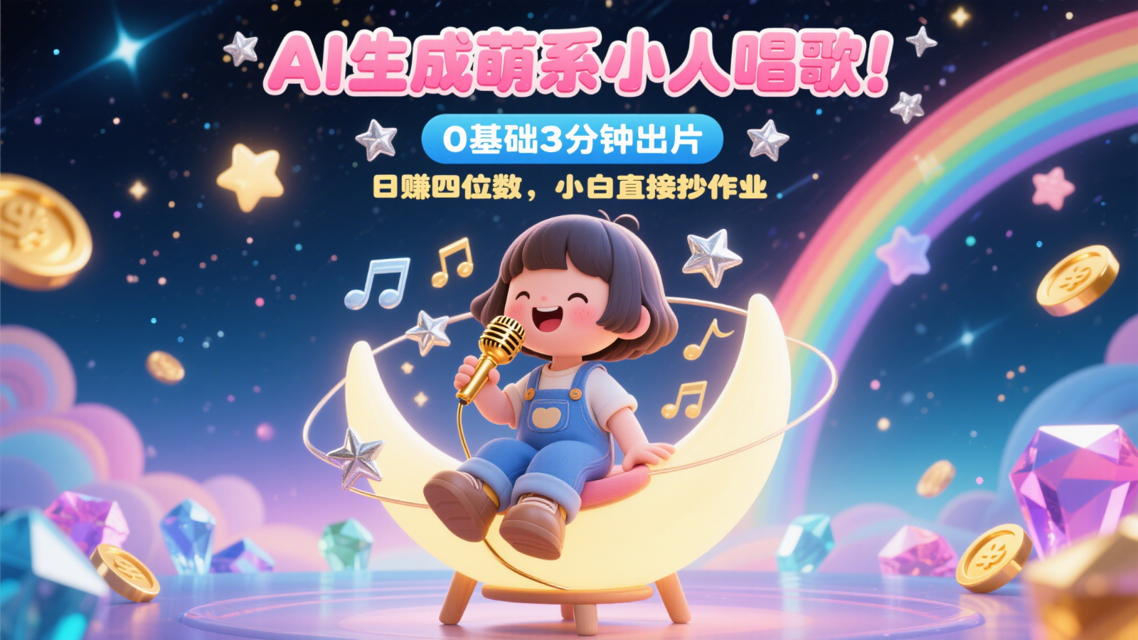 AI生成萌系小人唱歌！0基础3分钟出片，28个作品涨粉9万，日赚四位数，小白直接抄作业-问小徐资源库