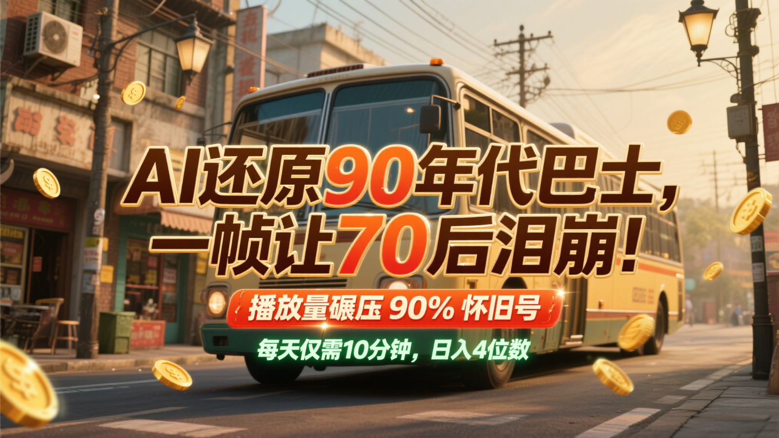 AI还原90年代巴士，一帧让70后泪崩！播放量碾压90%怀旧号，每天10分钟，日入4位数-问小徐资源库