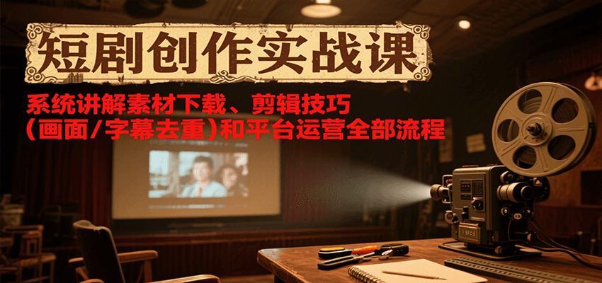 短剧创作实战课，系统讲解素材下载、剪辑技巧（画面/字幕去重）和平台运营全部流程-问小徐资源库