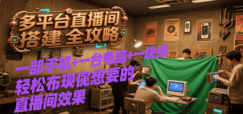 多平台直播间搭建全攻略，一部手机+一台电脑+一块绿布轻松实现你想要的直播间效果-问小徐资源库