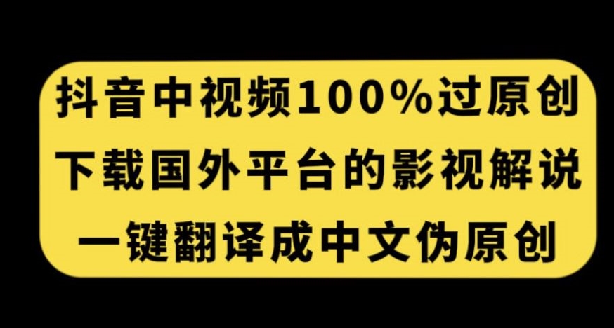 抖音中视频百分百过原创，下载国外平台的电影解说，一键翻译成中文获取收益-问小徐资源库