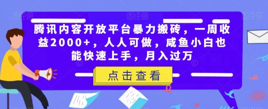 腾讯内容开放平台暴力搬砖，一周收益2000+，人人可做，咸鱼小白也能快速上手，月入过万-问小徐资源库