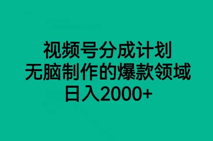 视频号分成计划，无脑制作的爆款领域，日入2000+-问小徐资源库