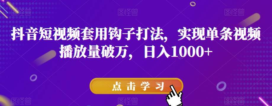 抖音短视频套用钩子打法，实现单条视频播放量破万，日入1000+【揭秘】-问小徐资源库