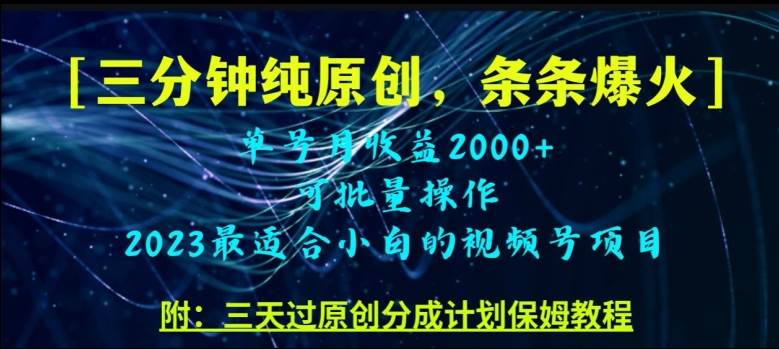 三分钟制作视频号纯原创，条条爆款，轻松月入过万【揭秘】-问小徐资源库