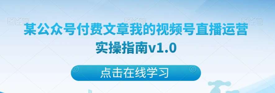 某公众号付费文章我的视频号直播运营实操指南v1.0-问小徐资源库
