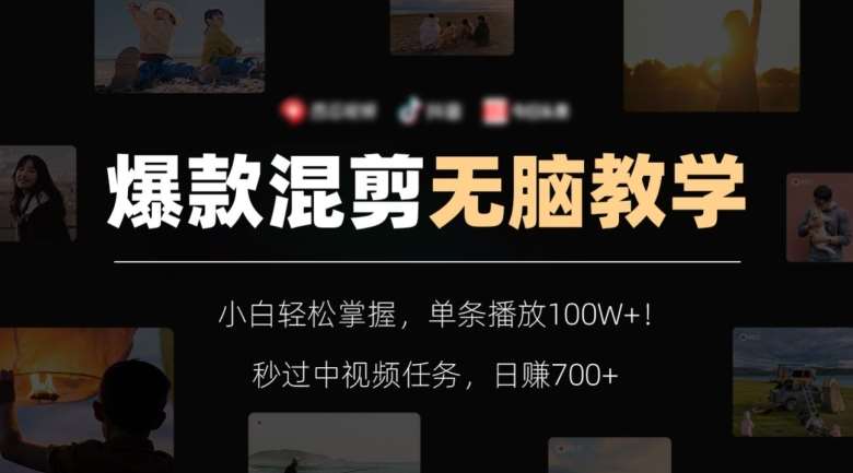 爆款混剪无脑教学，小白轻松掌握，单条播放100W+！秒过中视频任务，日赚700+【揭秘】-问小徐资源库