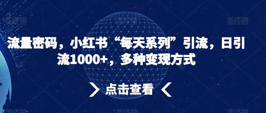 流量密码，小红书“每天系列”引流，日引流1000+，多种变现方式【揭秘】-问小徐资源库