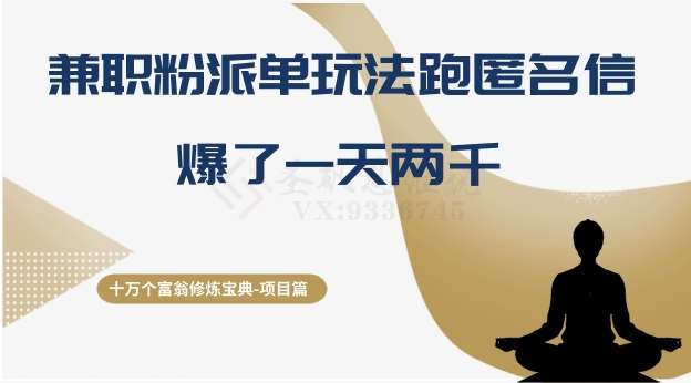 十万个富翁修炼宝典之6.兼职粉派单玩法跑匿名信，爆了一天两千-问小徐资源库