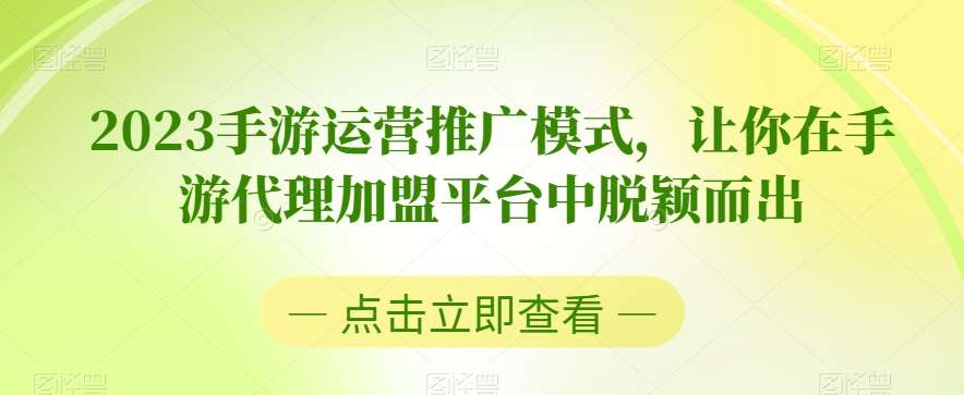 2023手游运营推广模式，让你在手游代理加盟平台中脱颖而出-问小徐资源库