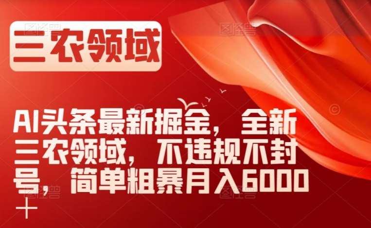 AI头条最新掘金，全新三农领域，不违规不封号，简单粗暴月入6000＋【揭秘】-问小徐资源库