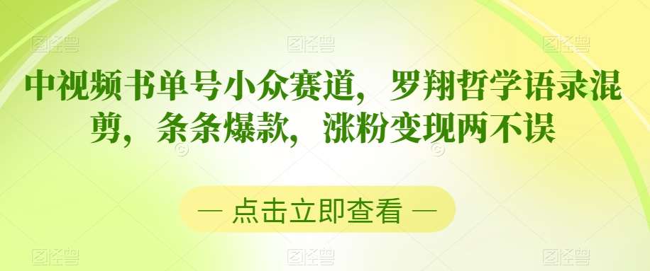 中视频书单号小众赛道，罗翔哲学语录混剪，条条爆款，涨粉变现两不误【揭秘】-问小徐资源库