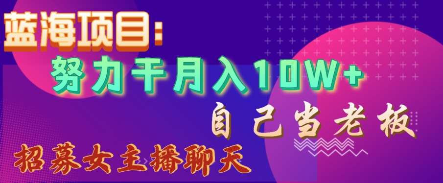 蓝海项目，努力干月入10W+，自己当老板，女主播招聘【揭秘】-问小徐资源库