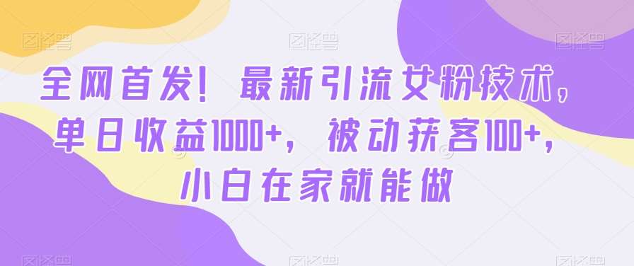 全网首发！最新引流女粉技术，单日收益1000+，被动获客100+，小白在家就能做【揭秘】-问小徐资源库