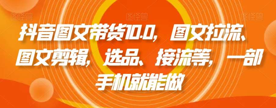 抖音图文带货10.0，图文拉流、图文剪辑，选品、接流等，一部手机就能做-问小徐资源库
