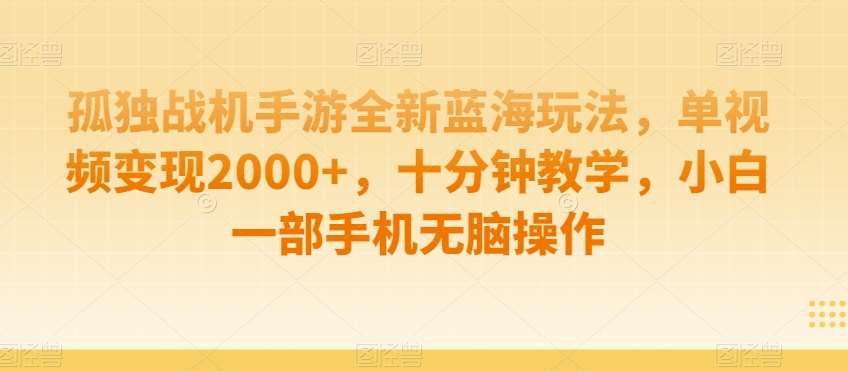 孤独战机手游全新蓝海玩法，单视频变现2000+，十分钟教学，小白一部手机无脑操作【揭秘】-问小徐资源库