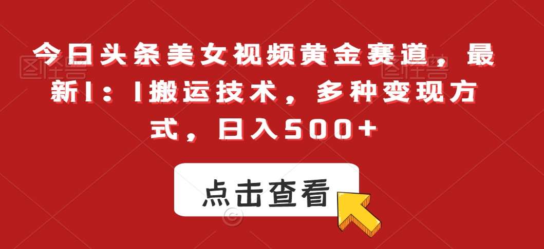 今日头条美女视频黄金赛道，最新1：1搬运技术，多种变现方式，日入500+【揭秘】-问小徐资源库