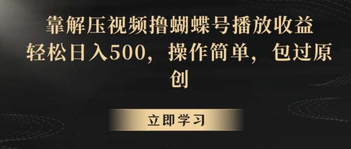 靠解压视频撸蝴蝶号播放收益，轻松日入500，操作简单，包过原创【揭秘】-问小徐资源库