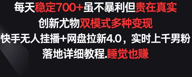 每天稳定700+，收益不高但贵在真实，创新尤物双模式多渠种变现，快手无人挂播+网盘拉新4.0【揭秘】-问小徐资源库