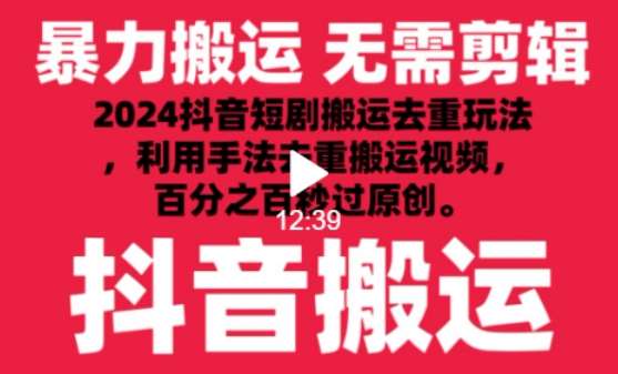 2024最新抖音搬运技术，抖音短剧视频去重，手法搬运，利用工具去重，达到秒过原创的效果【揭秘】-问小徐资源库