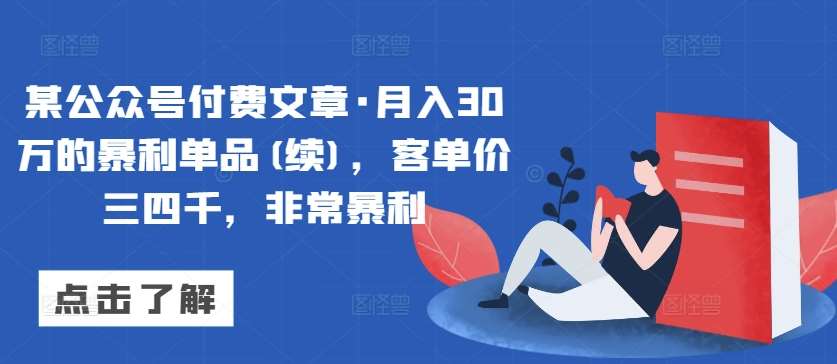 某公众号付费文章·月入30万的暴利单品(续)，客单价三四千，非常暴利-问小徐资源库